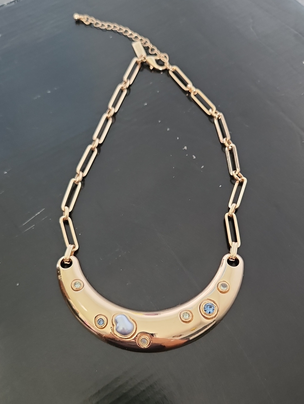 INC International Concepts Gold-Tone Crescent Necklace with Blue Accents